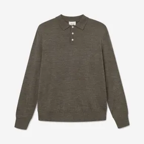 Base Merino Knit L/S Polo - Dark Grey Melange