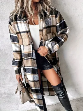 🌟 Plaid Button-Up Long Sleeve Longline Outerwear 🌟