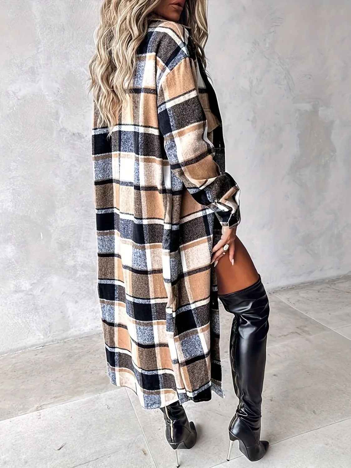 🌟 Plaid Button-Up Long Sleeve Longline Outerwear 🌟