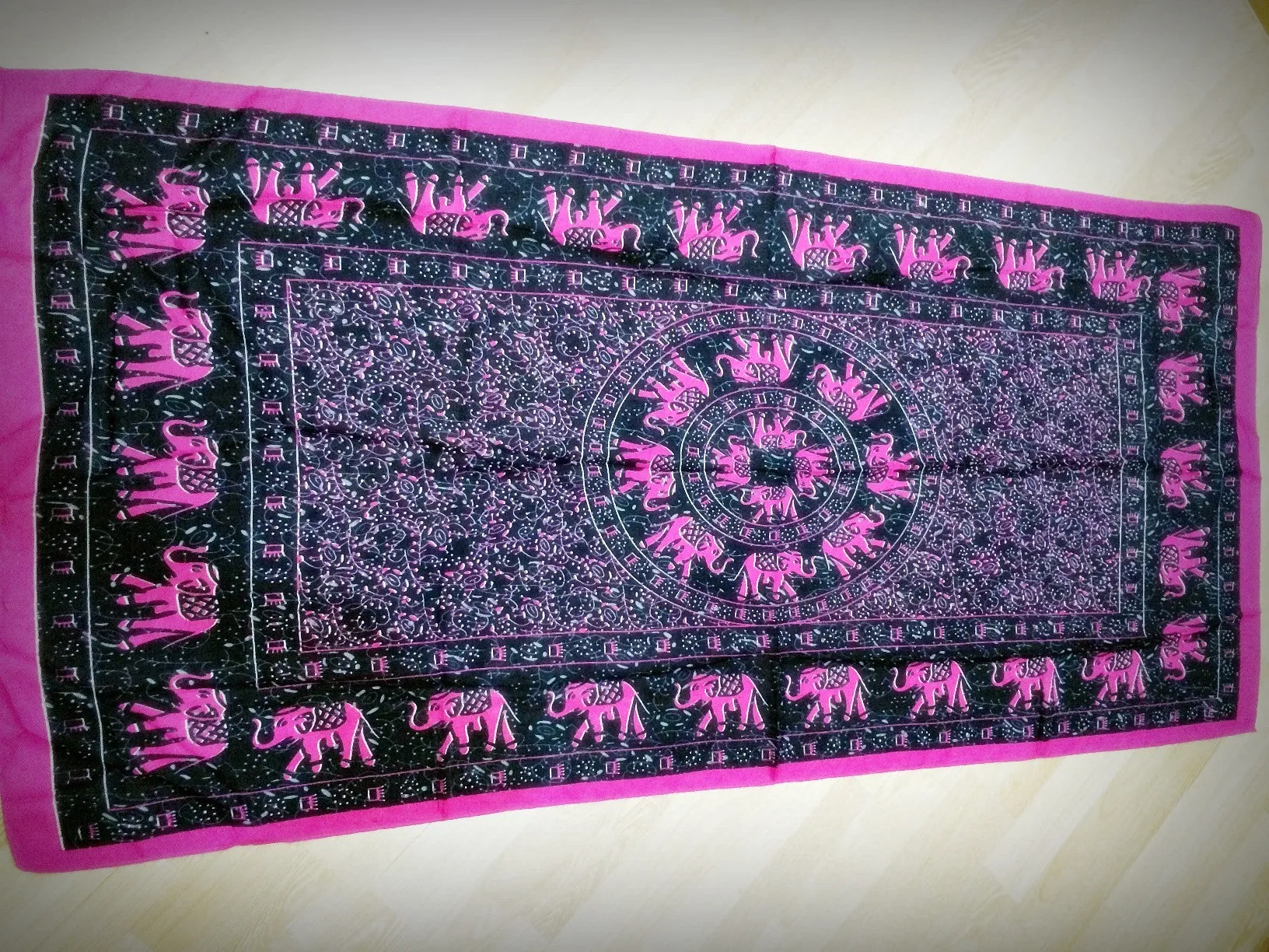 100% Organic Cotton Scarf Shawl From Thailand Elephant Mandala Pink