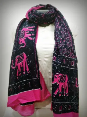 100% Organic Cotton Scarf Shawl From Thailand Elephant Mandala Pink