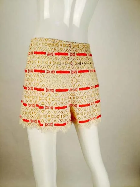 1970s Esther Wolf Ribbon and Lace Overdress and Shorts/Hot Pants