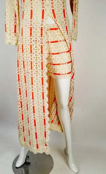 1970s Esther Wolf Ribbon and Lace Overdress and Shorts/Hot Pants