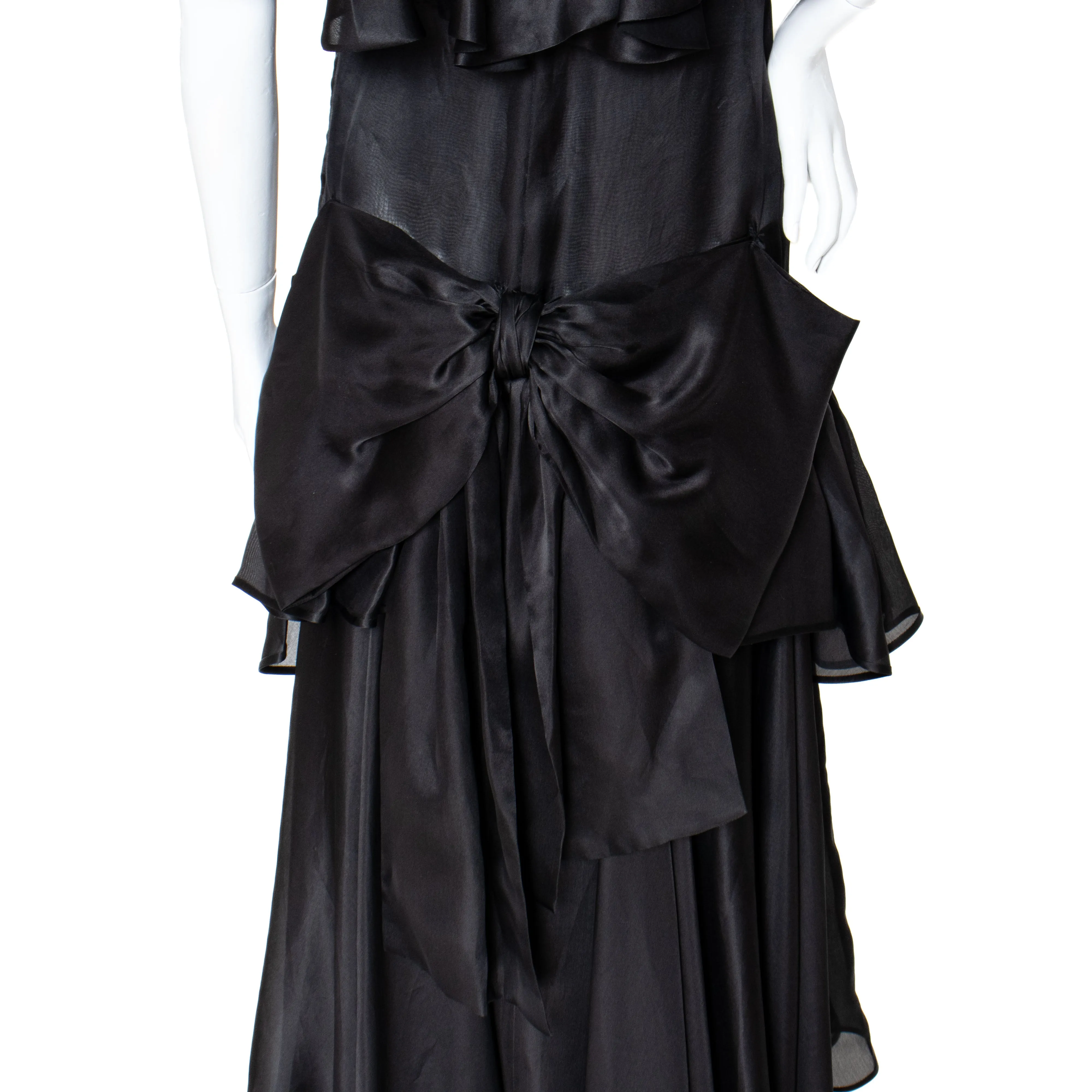 1980s Black Haute Couture Ruffled Gown