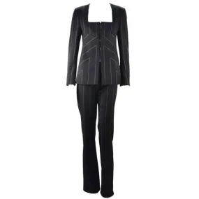 1990s Versace Black Reflective Pin Stripe Pantsuit