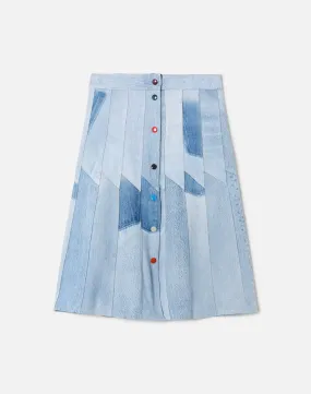 80s Patchwork Midi Denim Skirt