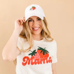 Adult Size - White Baseball Cap w/ Strawberry Patch