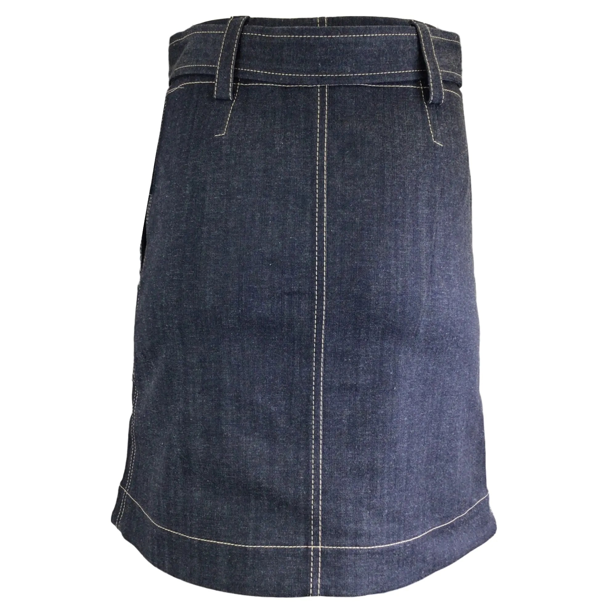 Akris Punto Blue Dark Denim Belted Chambray Skirt