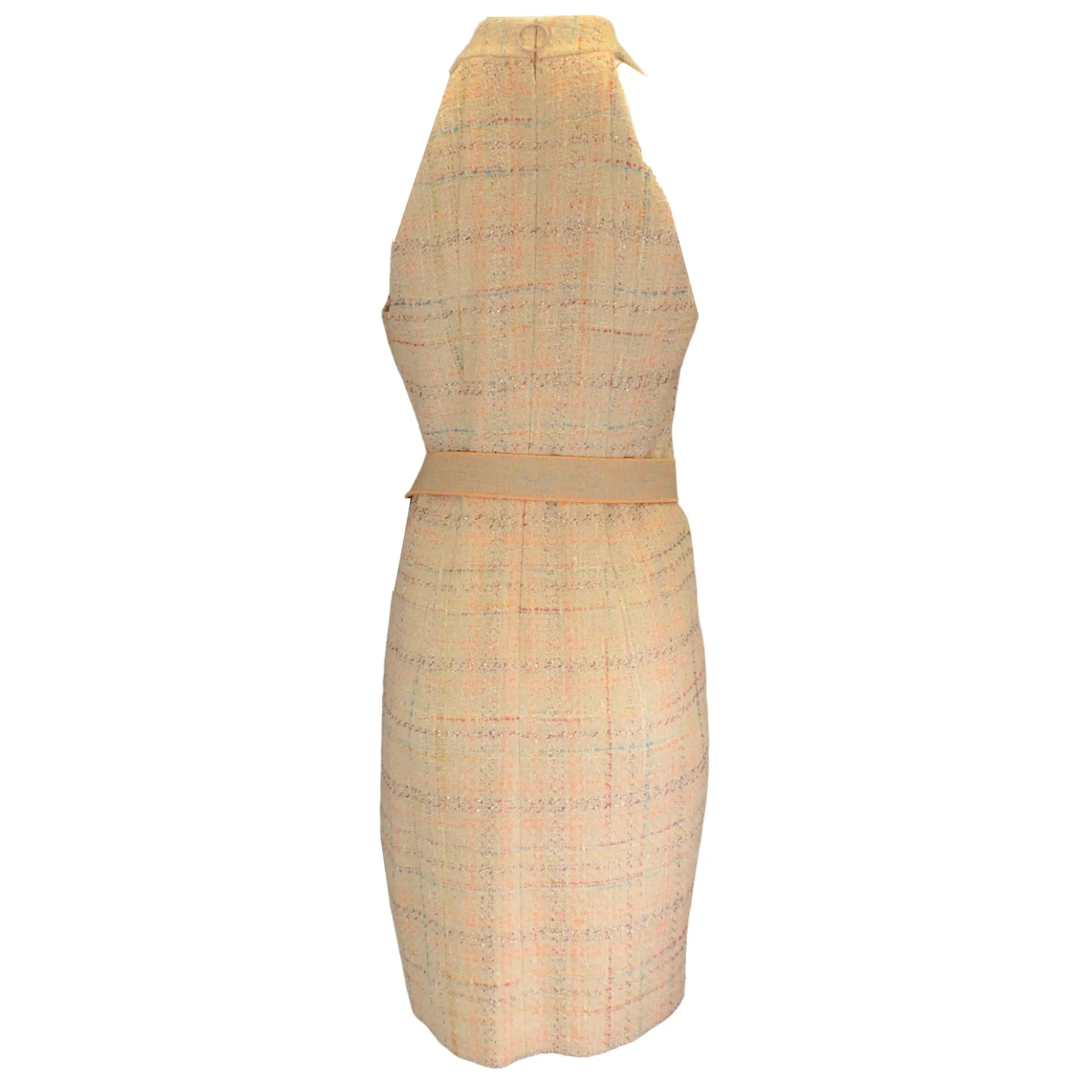 Akris Tan Multi Belted Boucle Tweed Dress