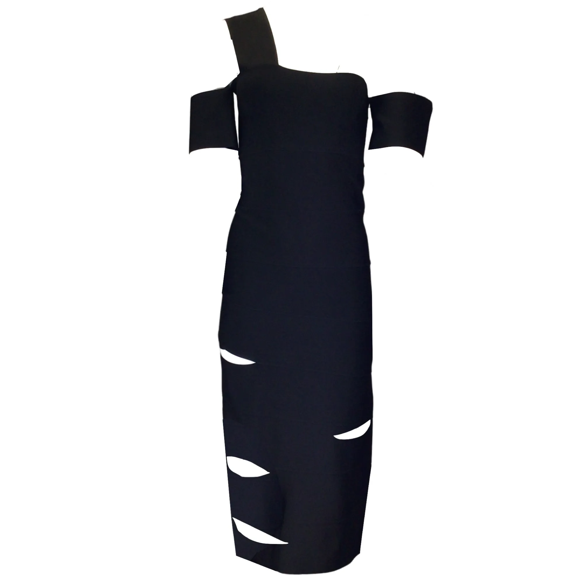 Alexander McQueen Black Cut-Out Detail One Shoulder Bandage Midi Dress