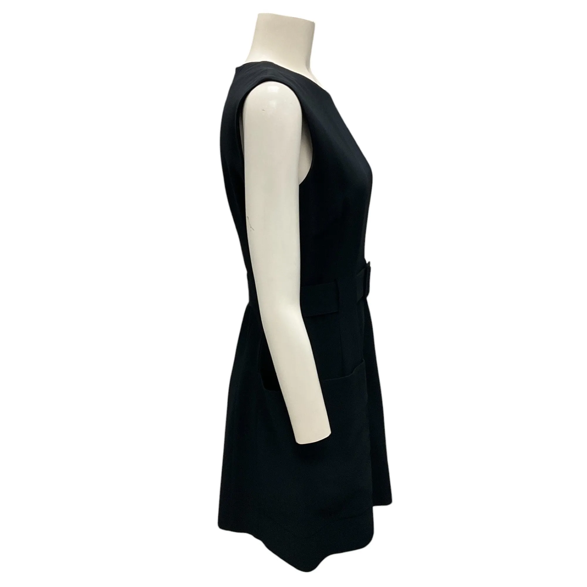 Alexander McQueen Black Pocketed Belted Sleeveless Crepe Mini Dress