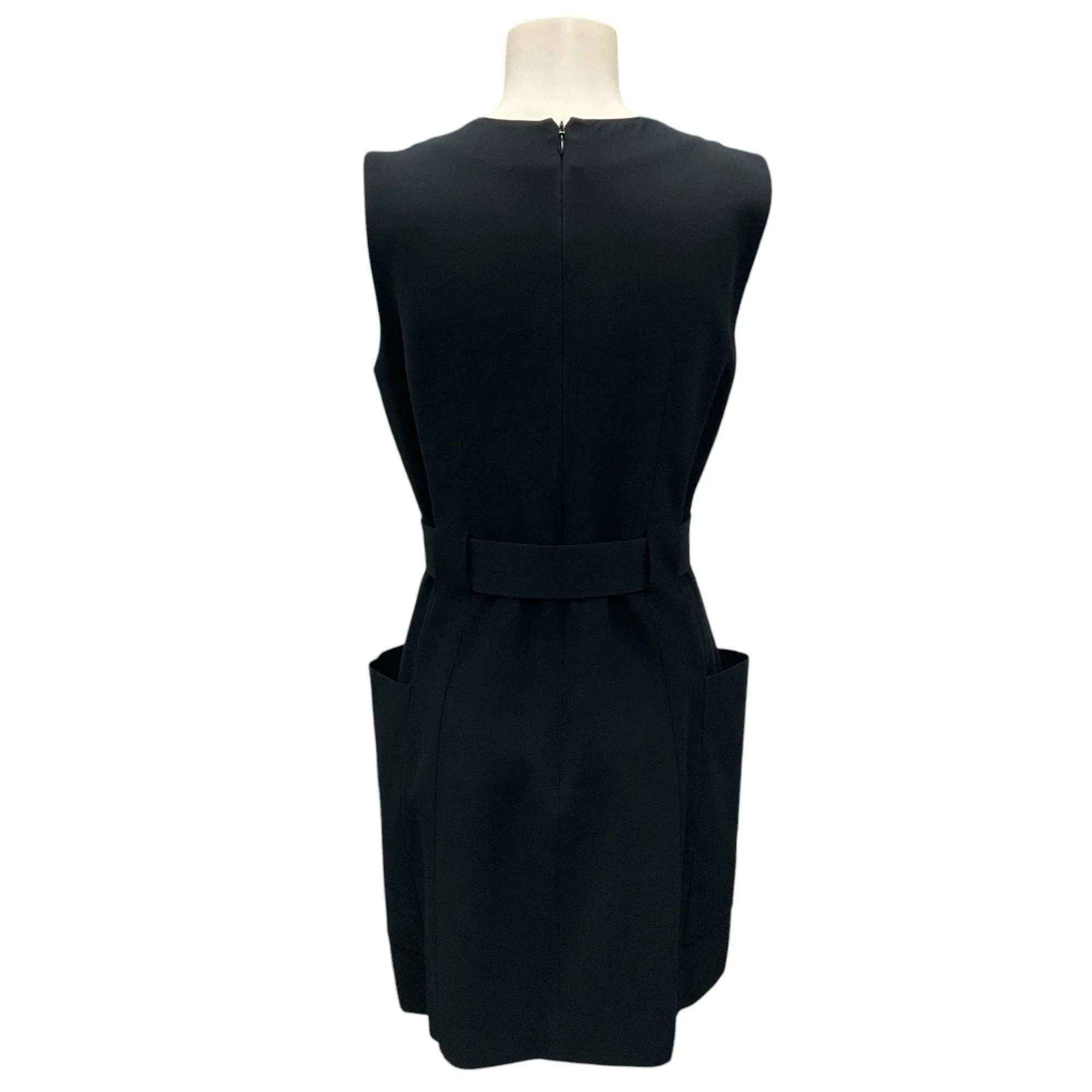 Alexander McQueen Black Pocketed Belted Sleeveless Crepe Mini Dress