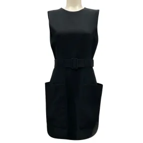 Alexander McQueen Black Pocketed Belted Sleeveless Crepe Mini Dress