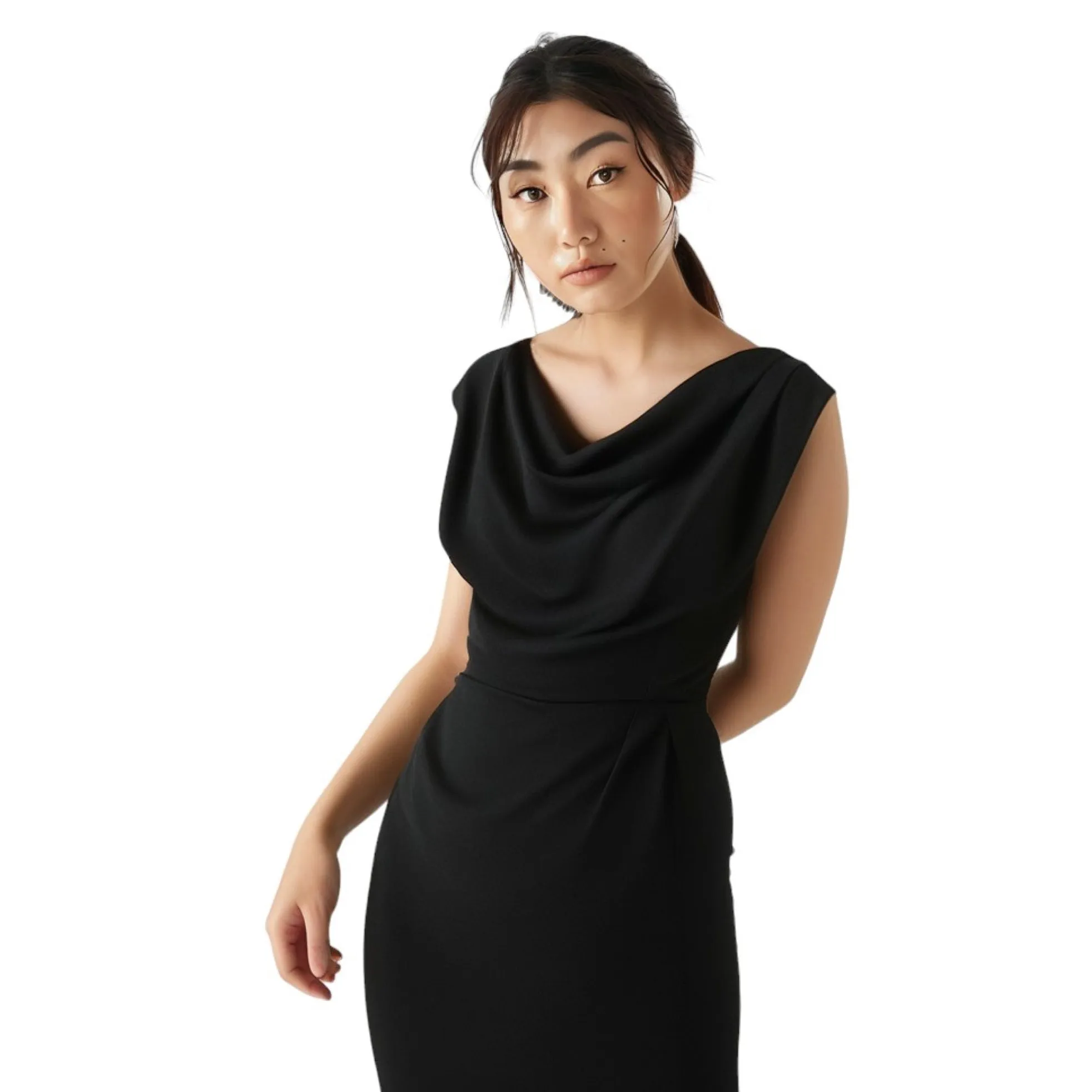 Alexandre Vauthier Black Draped Gathered Crepe Midi Dress