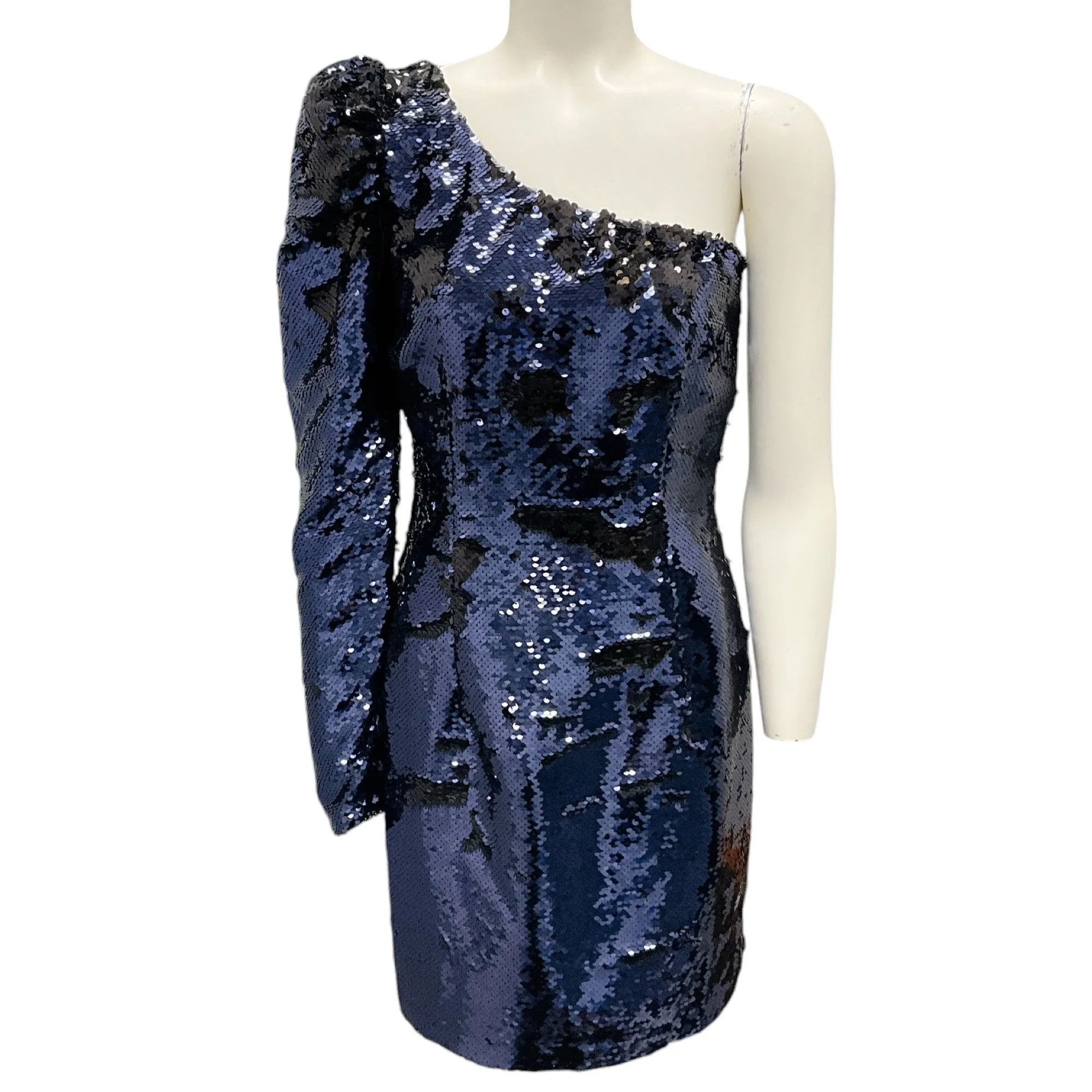 Amen Navy Blue Sequined One Shoulder Cocktail Dress