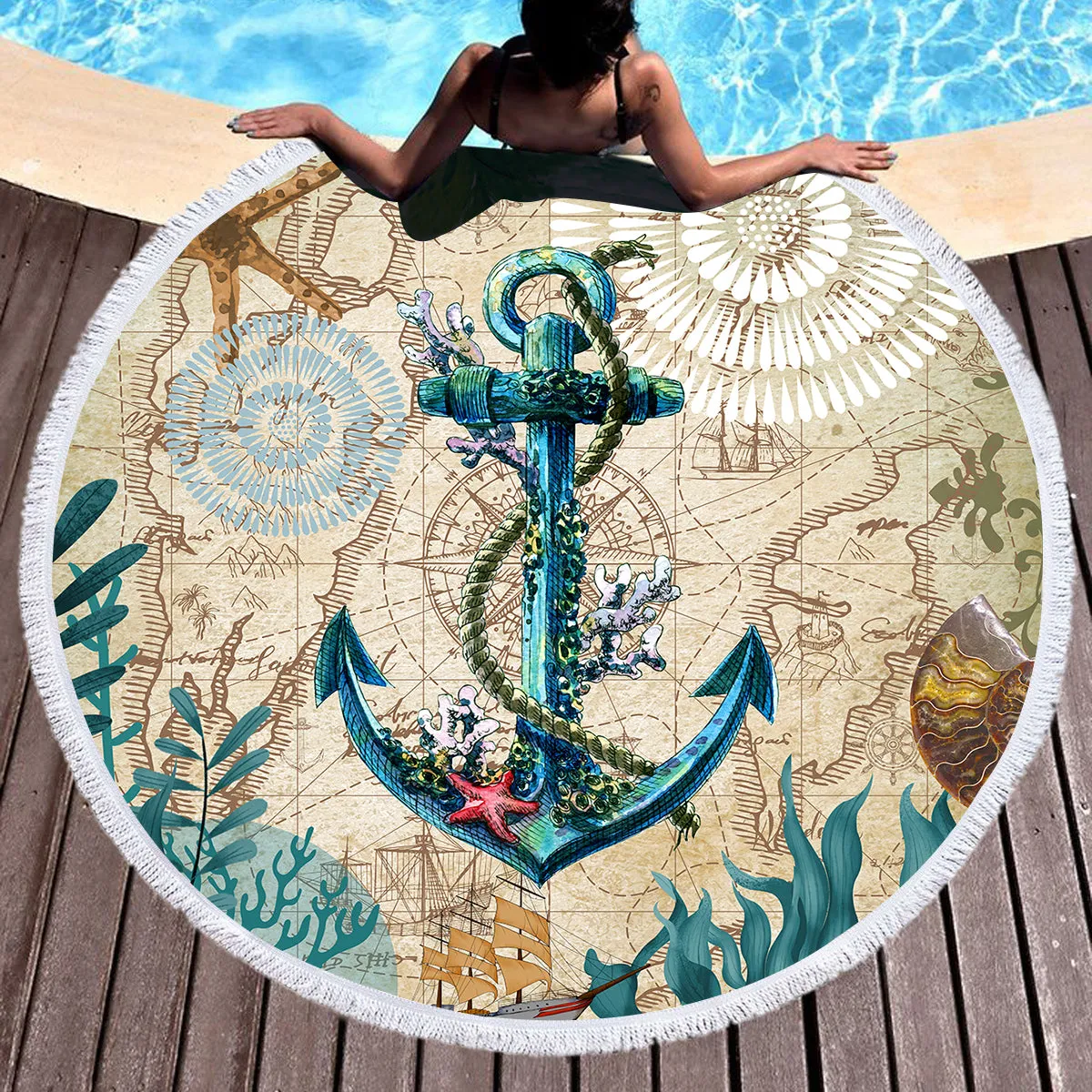 Anchor Love Round Beach Towel