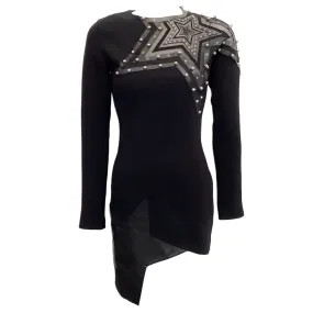 Anthony Vaccarello Black Body Con Dress with Leather Stars