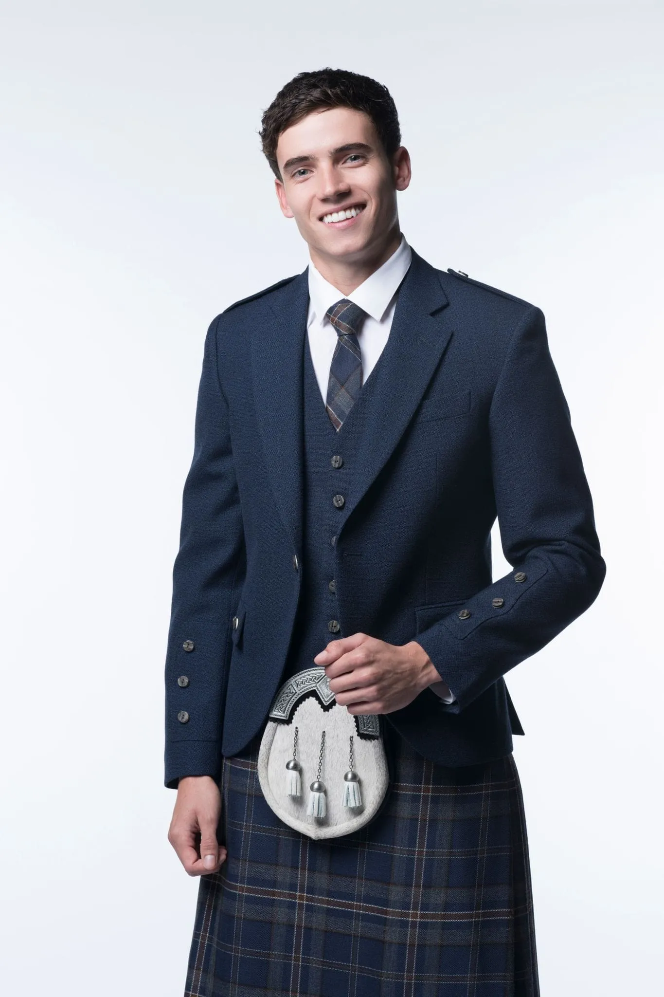 Arran Navy Tweed Kilt Jacket and Waistcoat