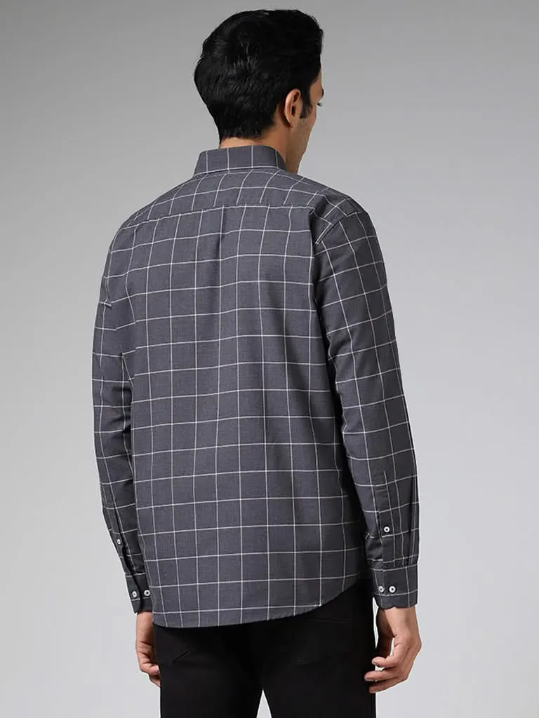 Ascot Grey Checked Cotton Relaxed-Fit Shirt