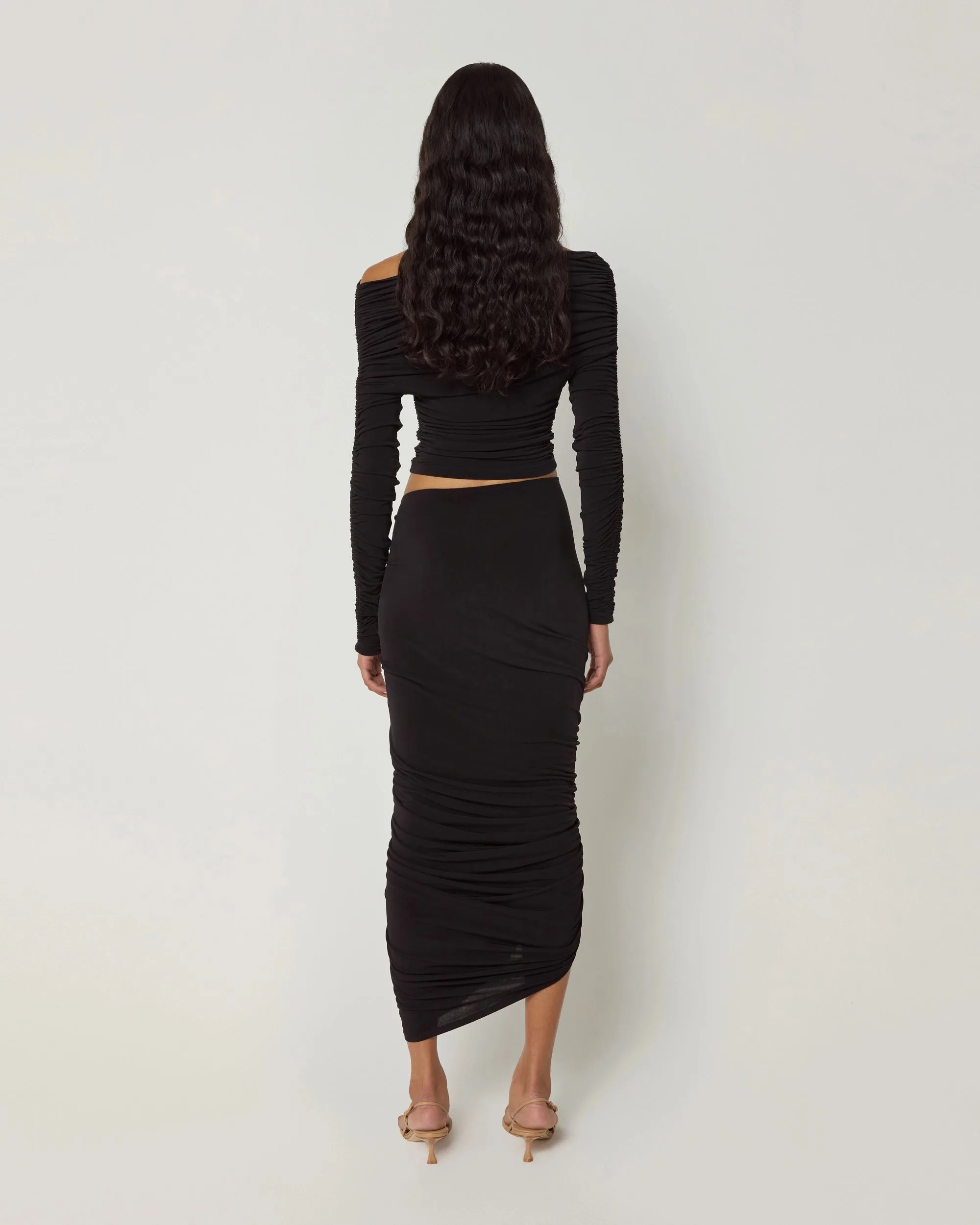 Asymmetrical Ruched Skirt | Black