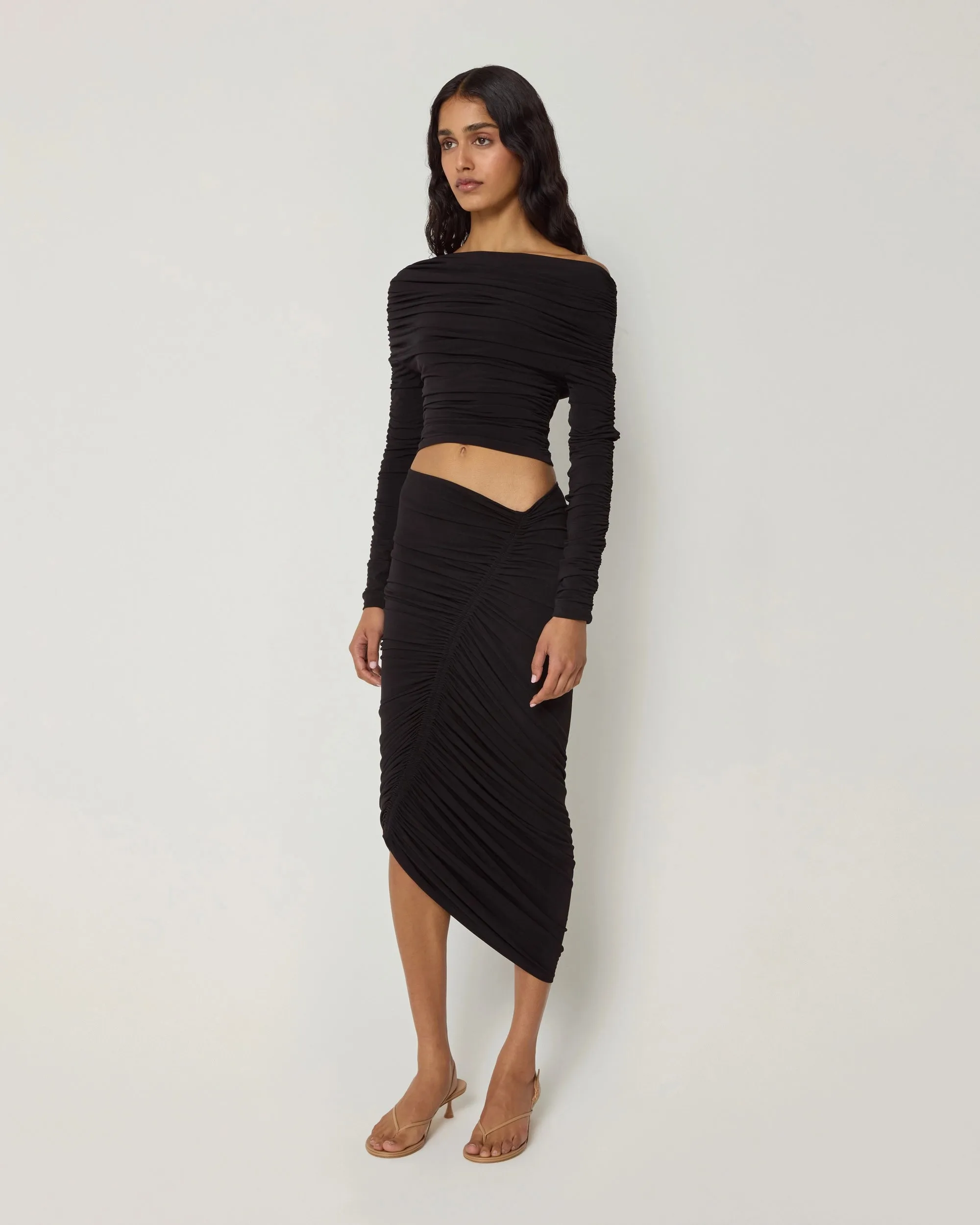 Asymmetrical Ruched Skirt | Black