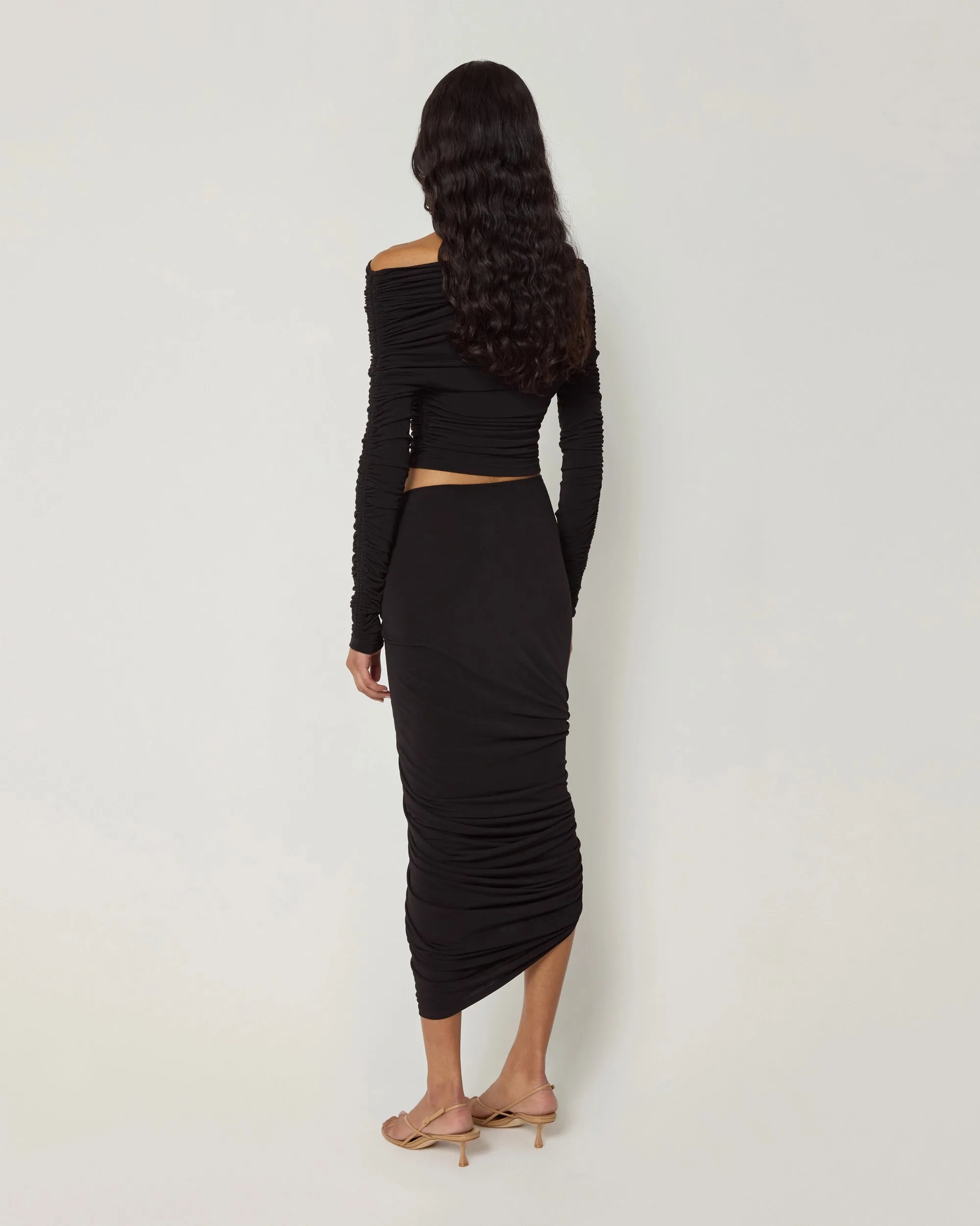 Asymmetrical Ruched Skirt | Black