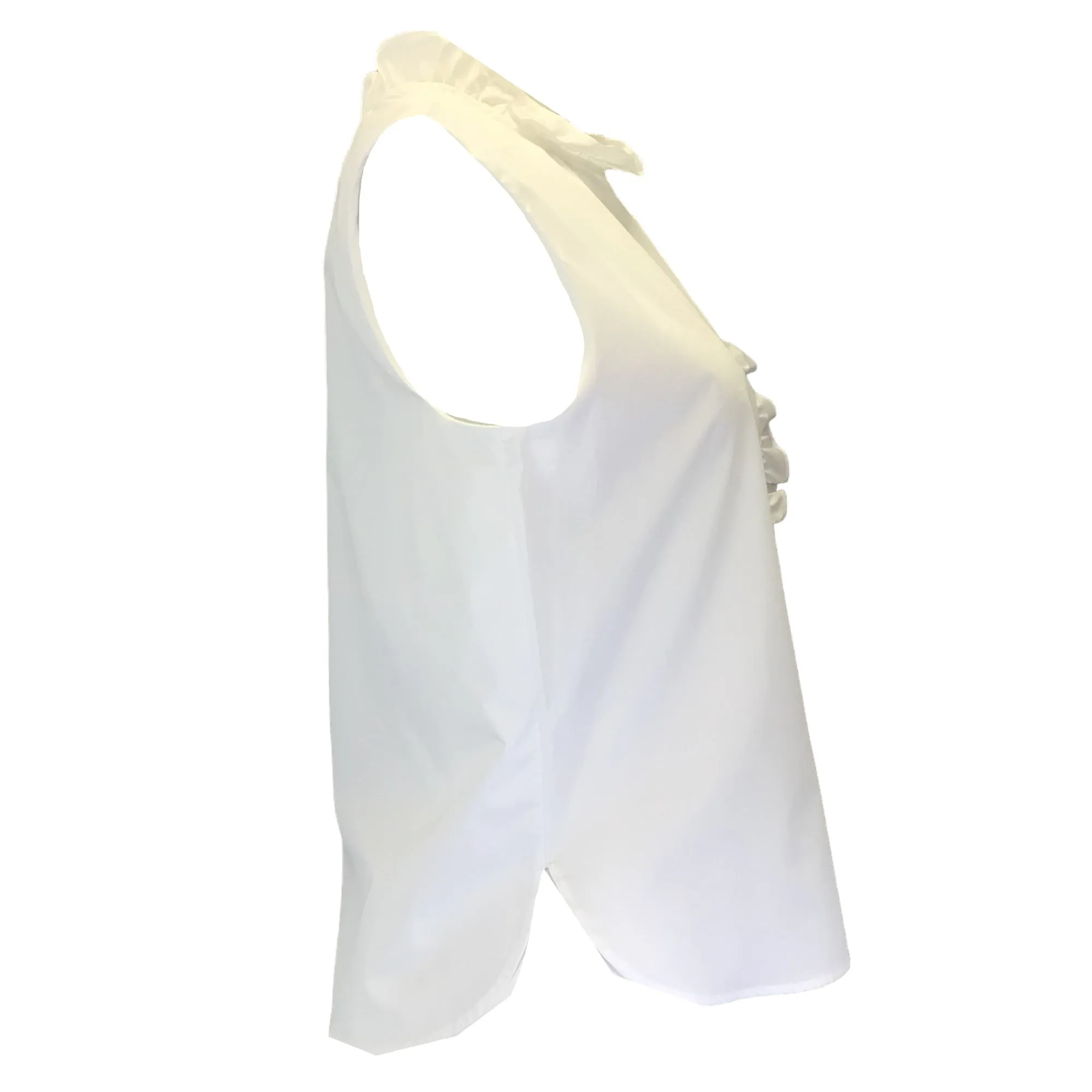 Atlantique Ascoli White Ruffled Sleeveless Cotton Blouse