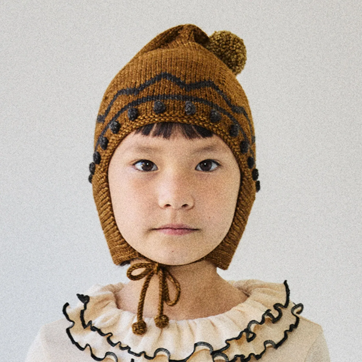 Baby & Kids Hand Knit Merino Wool Zig Zag Pointy Peak Hat- Nutmeg/Bark