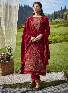 Belliza Wool Pashmina Red Winter Unstitched Suits