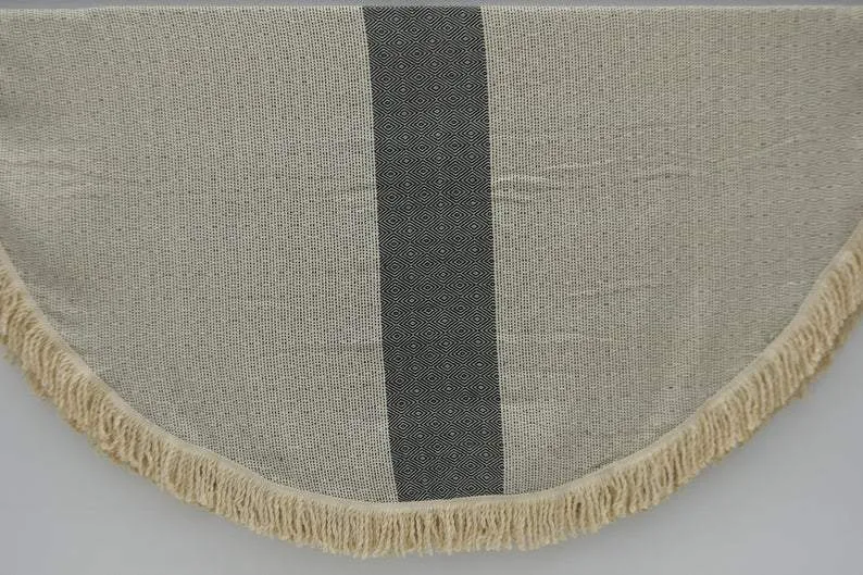 Black and Beige 100% Cotton Round Beach Towel