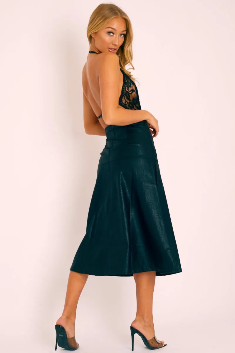 Black Faux Leather Midi Skirt - China