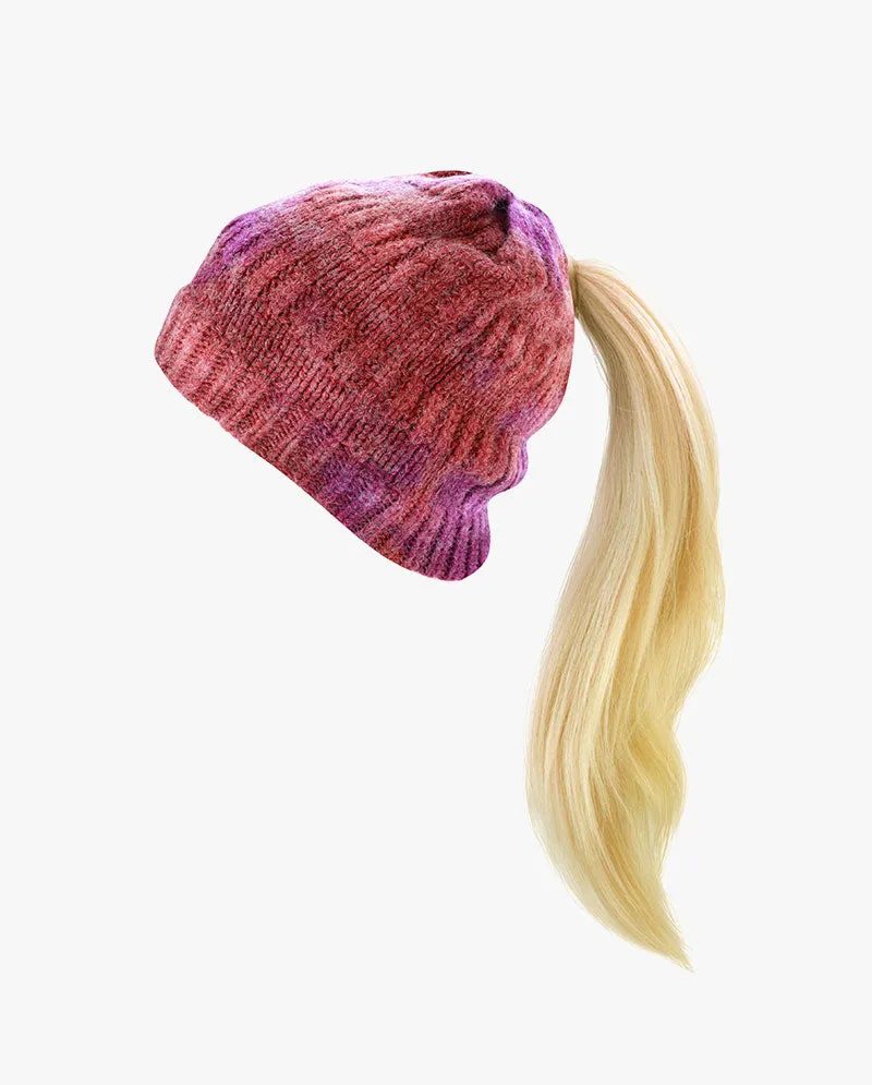 Black Horn - Tie Dye Ponytail Knit Beanie