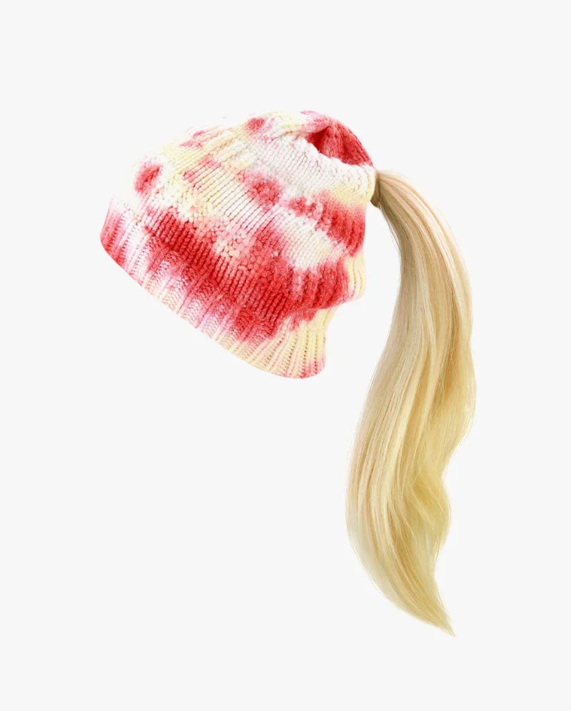 Black Horn - Tie Dye Ponytail Knit Beanie