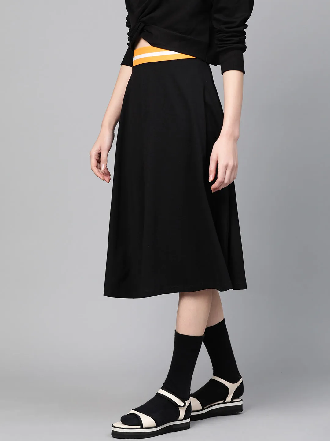 Black Knit A-Line Midi Skirt