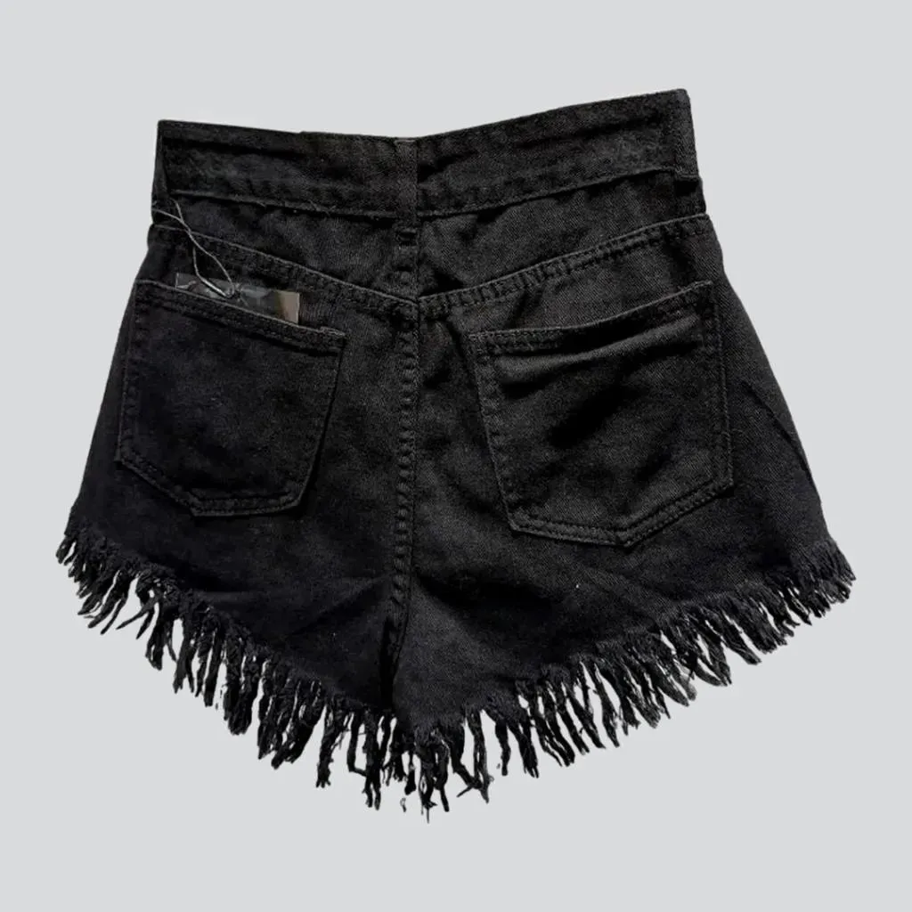 Black mid-waist denim shorts