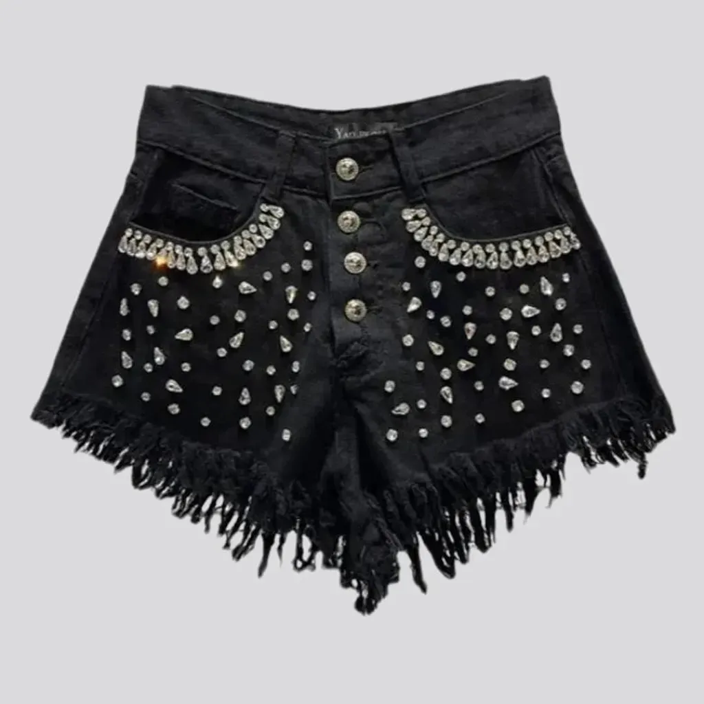 Black mid-waist denim shorts