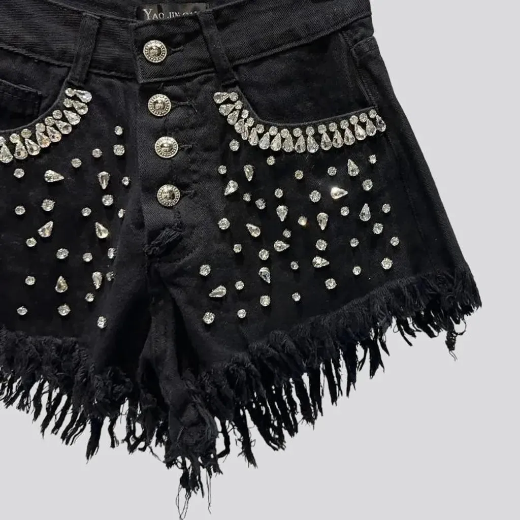 Black mid-waist denim shorts