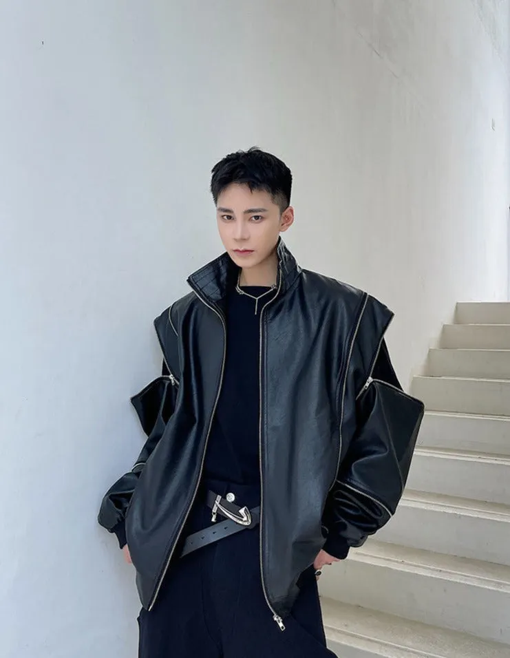 Black Oversized Detachable Zipper Jacket