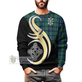 Black Watch Ancient Tartan Sweatshirt with Family Crest and Celtic Symbol Style