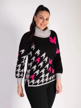 Black/Fuchsia Butterfly Cowl Neck Jumper