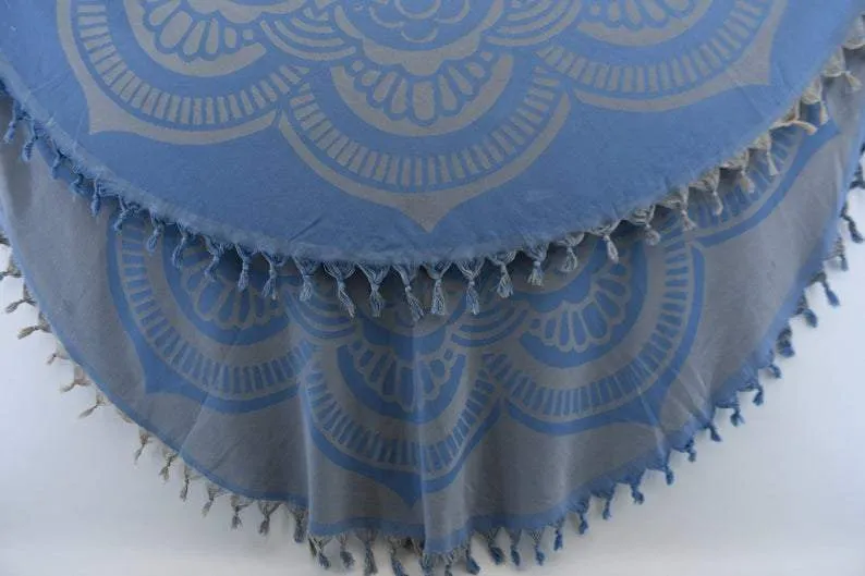 Blue Mandala Round 100% Cotton Round Beach Towel