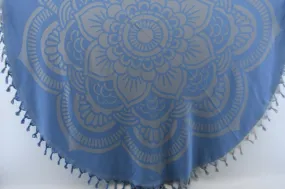 Blue Mandala Round 100% Cotton Round Beach Towel