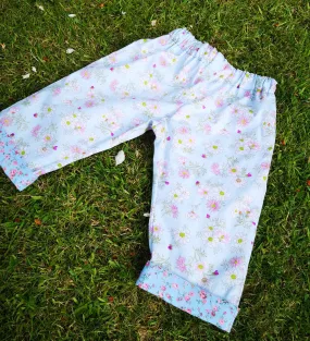 Boho short trousers, summer pants, "Soft meadow" Capri pants childs age 3-4,