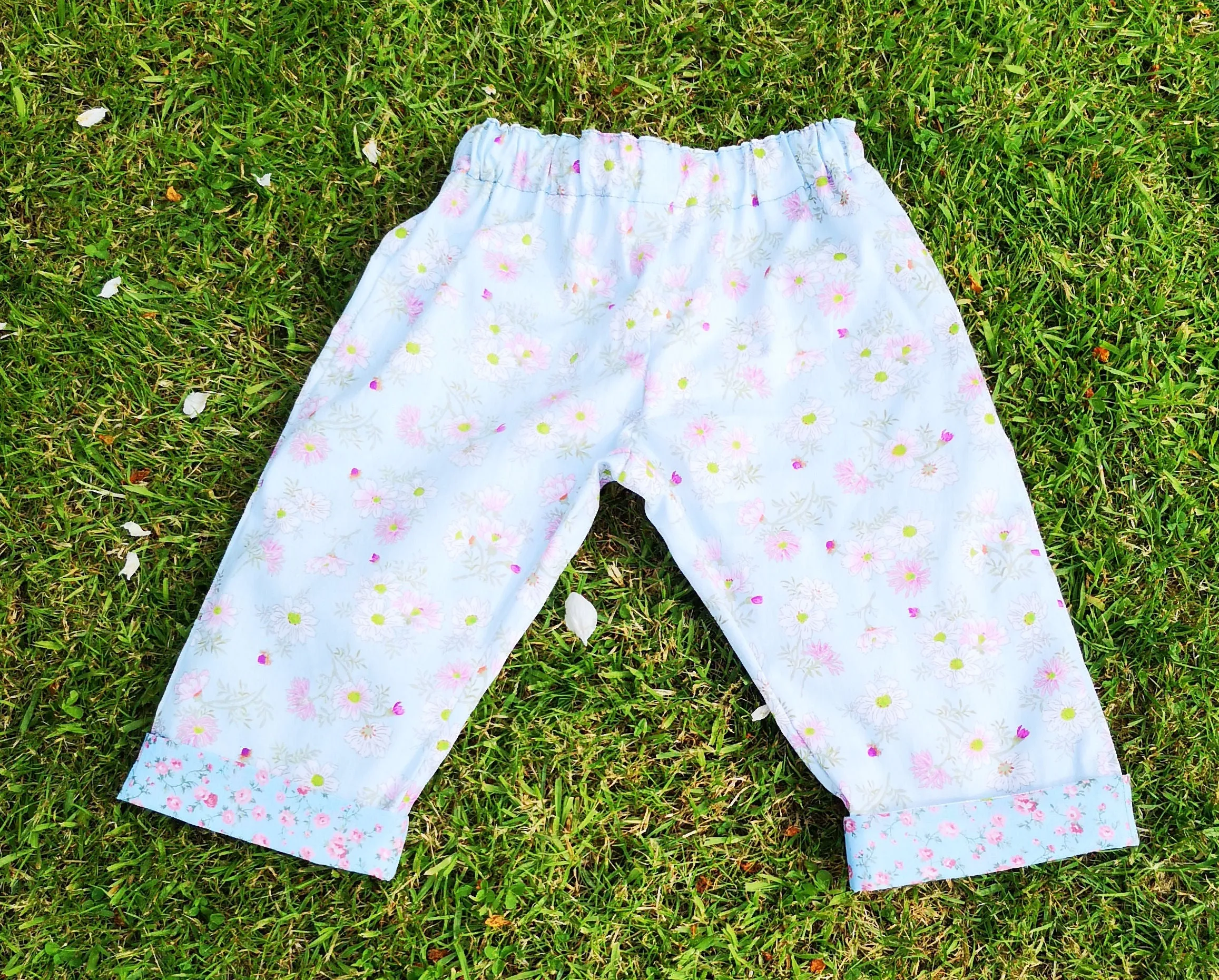 Boho short trousers, summer pants, "Soft meadow" Capri pants childs age 3-4,