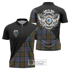 Bowie Tartan Zipper Polo Shirt with Family Crest and Military Logo Style