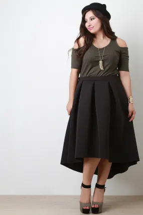 Boxy Pleat High Low Midi Skirt