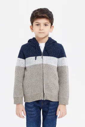 Boys Assorted Strip Hooded Zip Through Cardigan