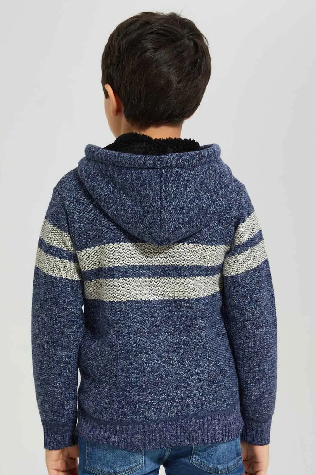 Boys Blue Hooded Cardigan With Zipper