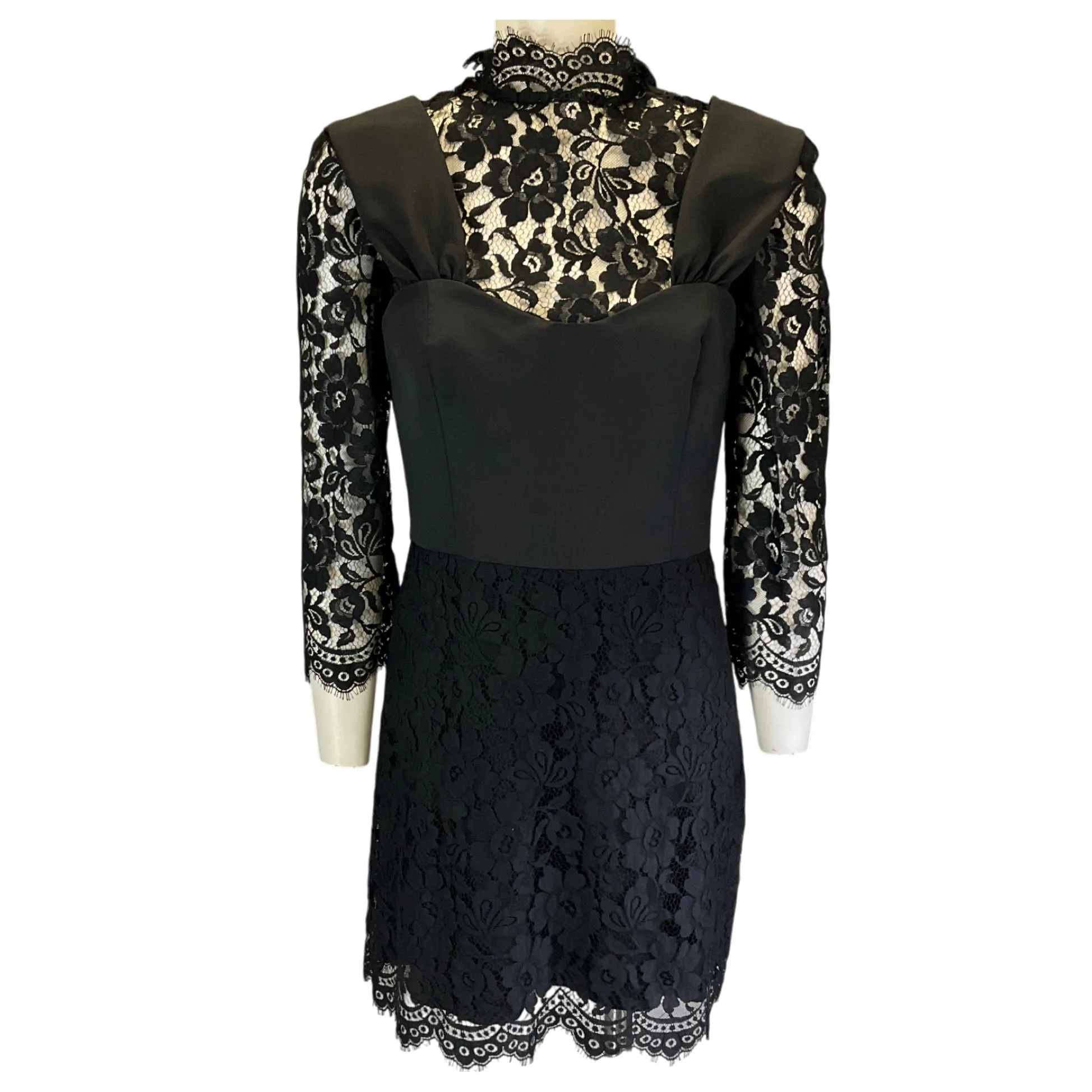 Brandon Maxwell Black Terra Lace and Faille Bustier Mini Dress