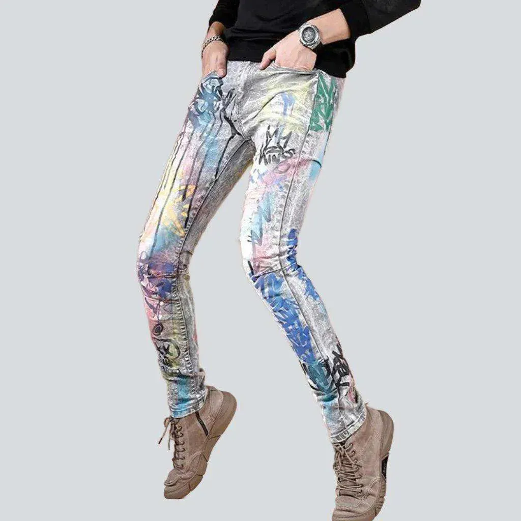 Bright color print men's jeans